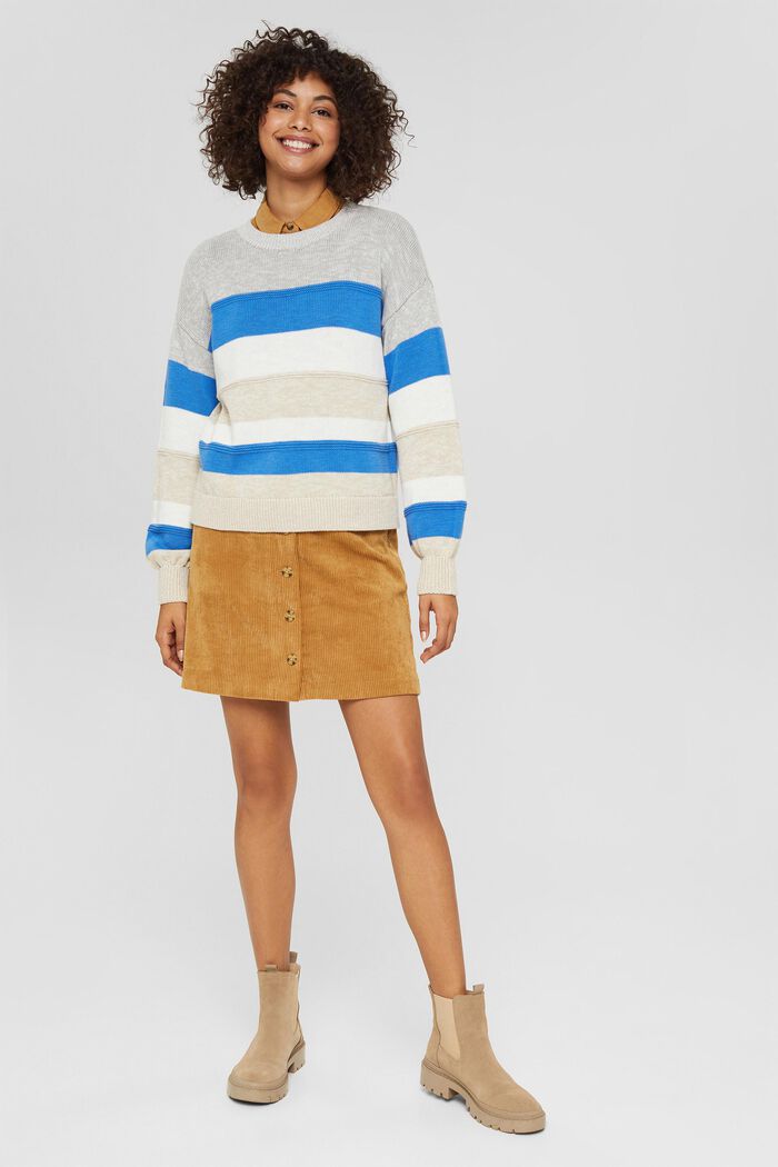Striped knit jumper made of cotton, BLUE, overview
