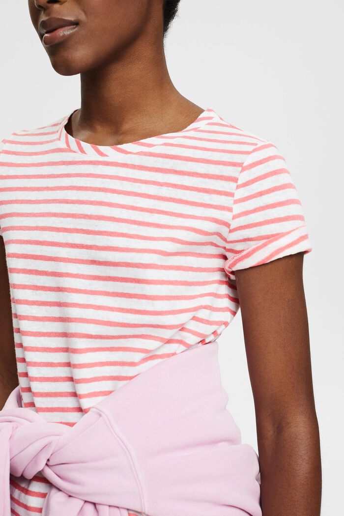 With linen: striped T-shirt, CORAL RED, detail image number 0