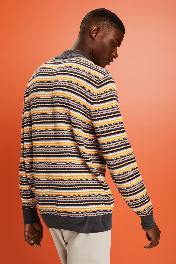 Cotton Jacquard Mock Neck Sweater, DARK GREY, detail image number 2