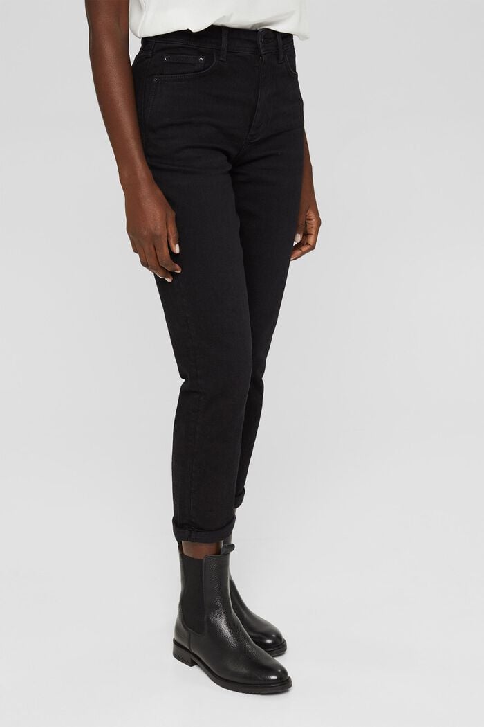 Cropped jeans in stretchy cotton, BLACK DARK WASHED, detail image number 0