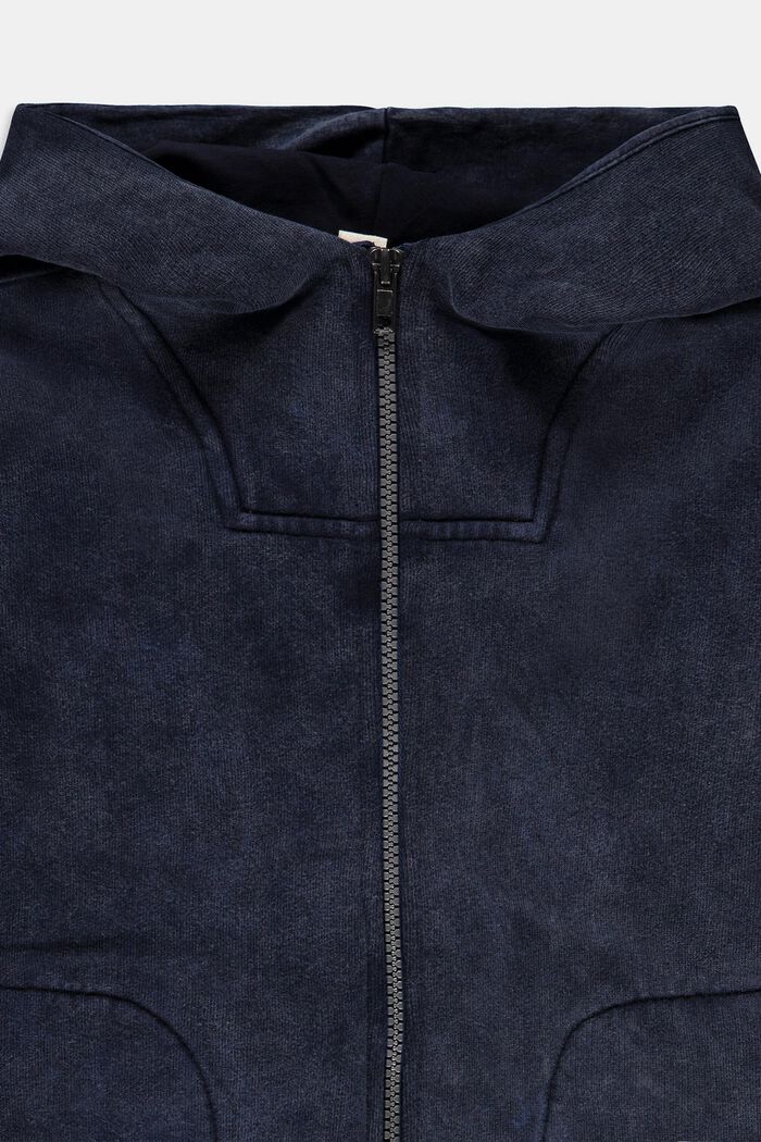 Zip hoodie in a garment-washed look, 100% cotton, BLUE DARK WASHED, detail image number 2