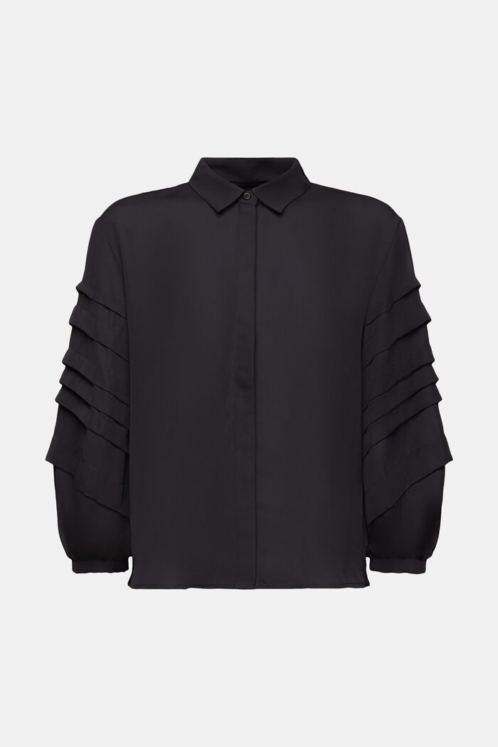 Pleated Shirt Blouse, BLACK, detail image number 6