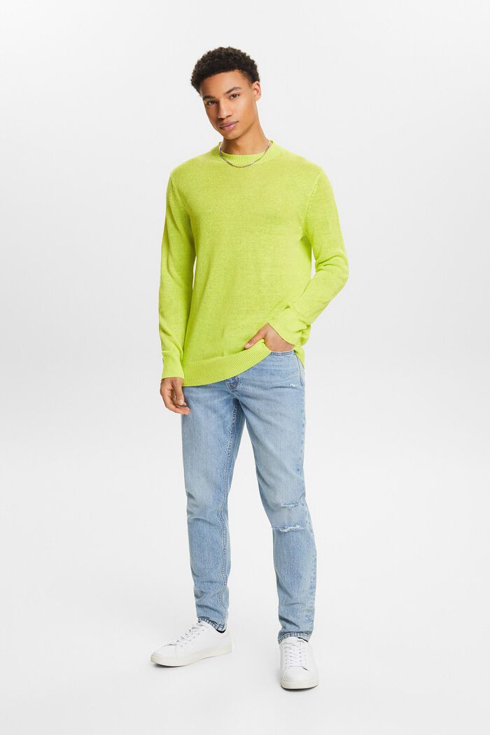 Linen Crewneck Sweater, LIME GREEN, detail image number 1