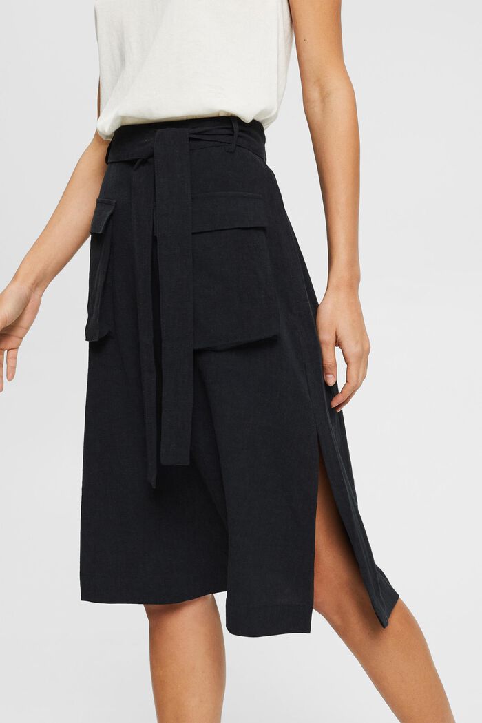 Made of blended linen: skirt with a tie-around belt, BLACK, detail image number 2