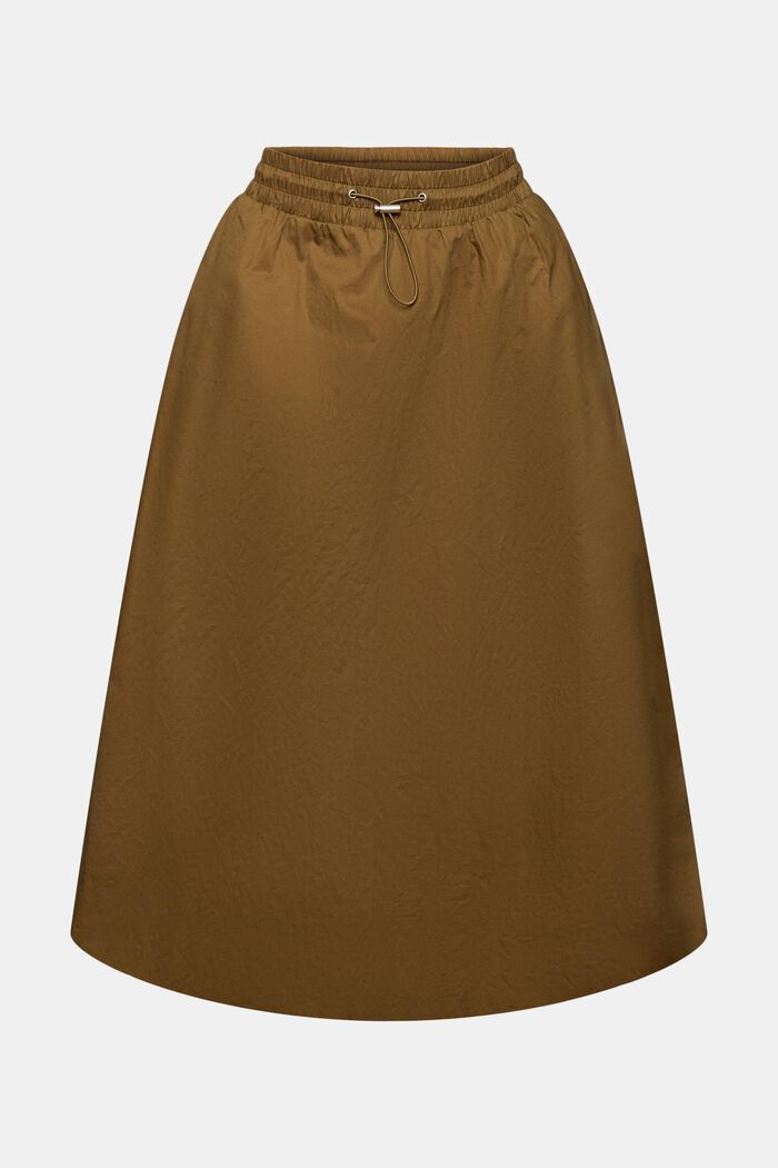 Drawstring Cotton-Blend Midi Skirt, DARK KHAKI, detail image number 6