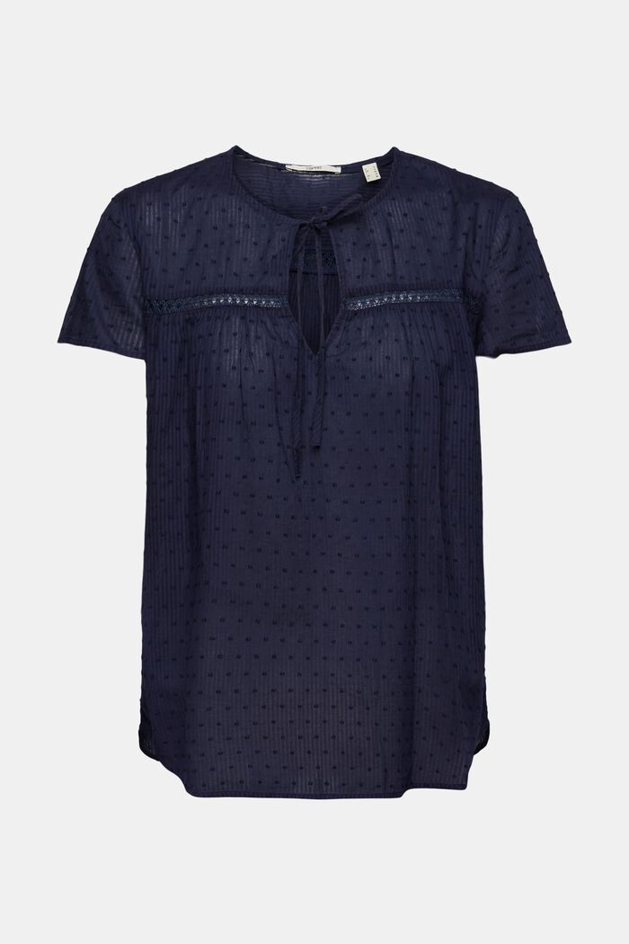 Dobby blouse with tie detail, NAVY, detail image number 7