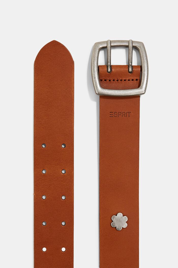 Leather: wide belt with studs, RUST BROWN, detail image number 1