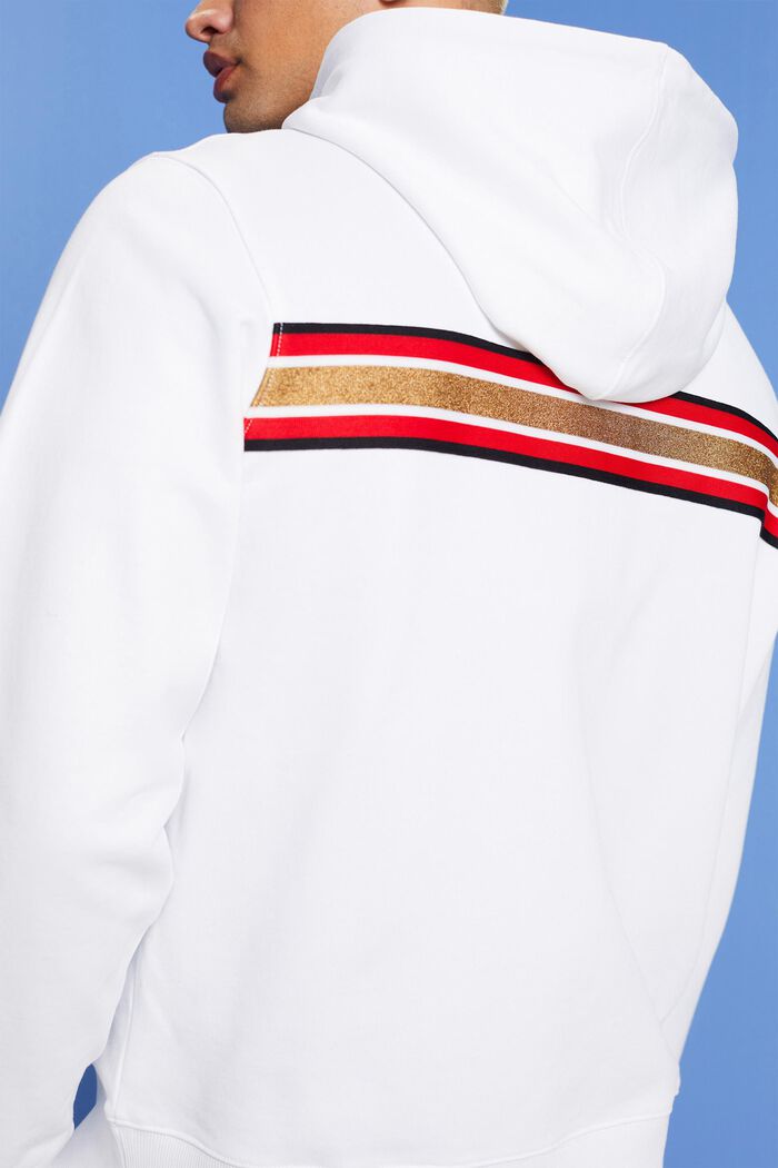 Striped Cotton Fleece Hoodie, WHITE, detail image number 4