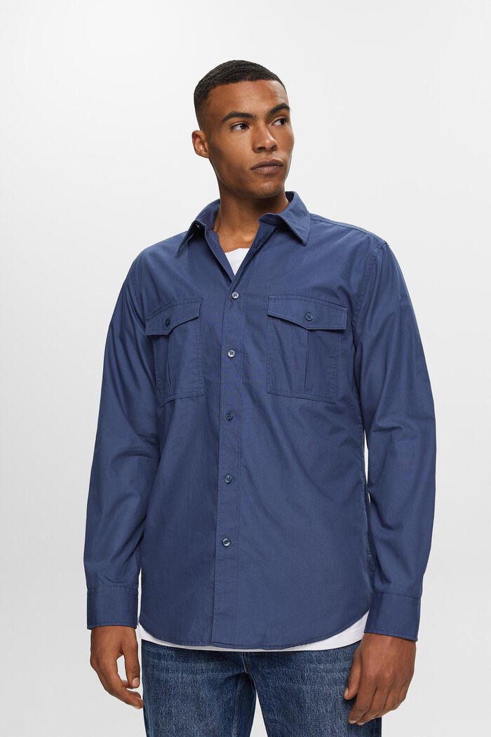 Cotton Utility Shirt, GREY BLUE, detail image number 3