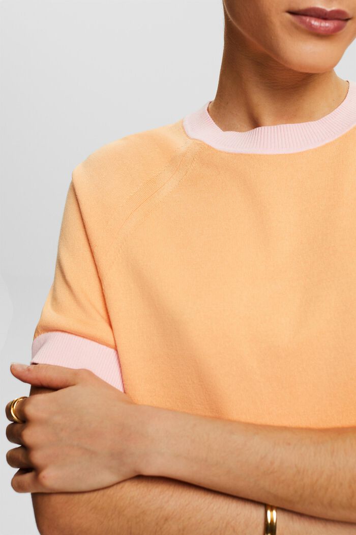 Two-Tone Short-Sleeve Sweater, PASTEL ORANGE, detail image number 3