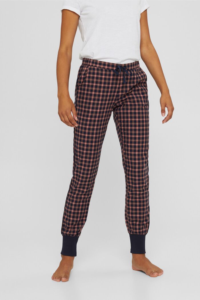 Pyjama bottoms with a check pattern, organic cotton, NAVY, overview