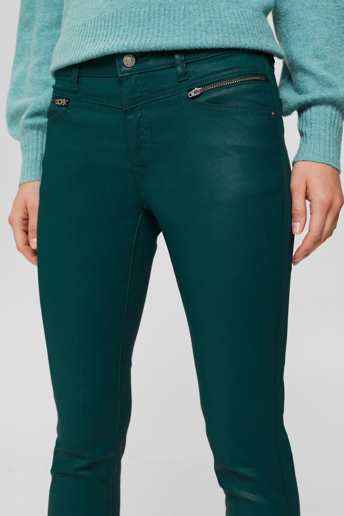Coated trousers with zips, DARK TEAL GREEN, detail image number 2
