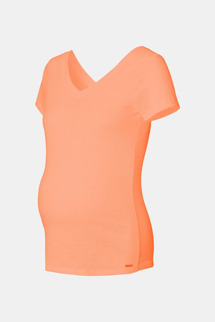 Linen blend: Double V-neck T-shirt, BURNT ORANGE, detail image number 4