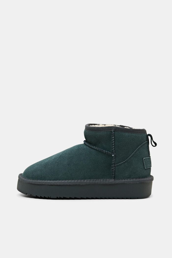 Faux-Fur Lined Suede Booties, EMERALD GREEN, detail image number 1