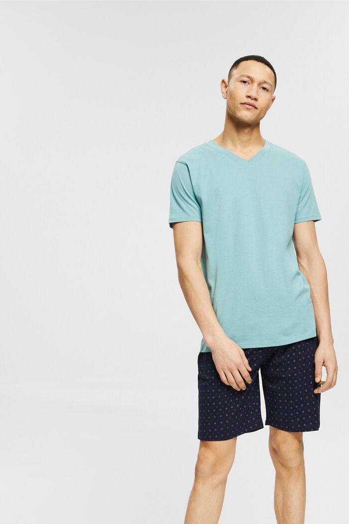 Cotton pyjamas with shorts, TEAL GREEN, detail image number 1