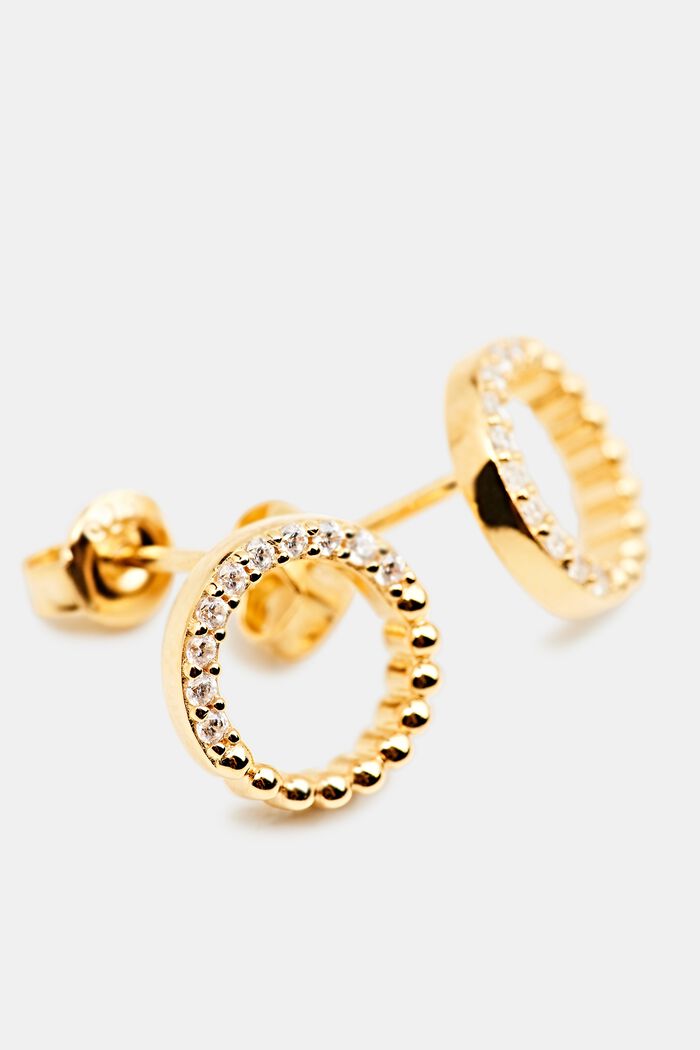 Stud earrings with zirconia rings, GOLD, overview