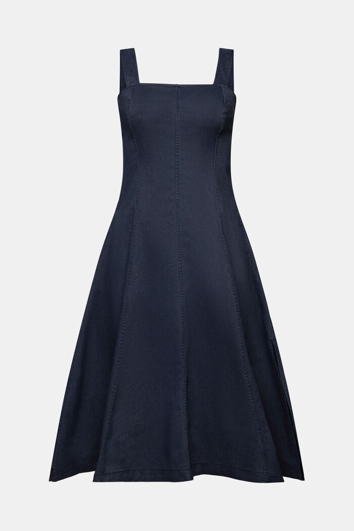 Pinafore Cotton-Twill Midi Dress, NAVY, detail image number 6
