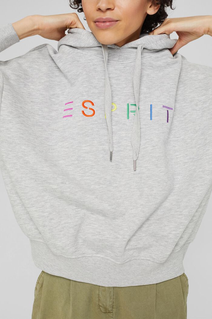 Melange hoodie with a colourful embroidered logo, LIGHT GREY, detail image number 2