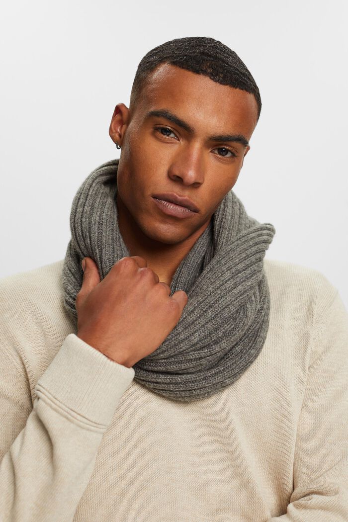 Rib-knit tube scarf, wool blend, MEDIUM GREY, detail image number 2