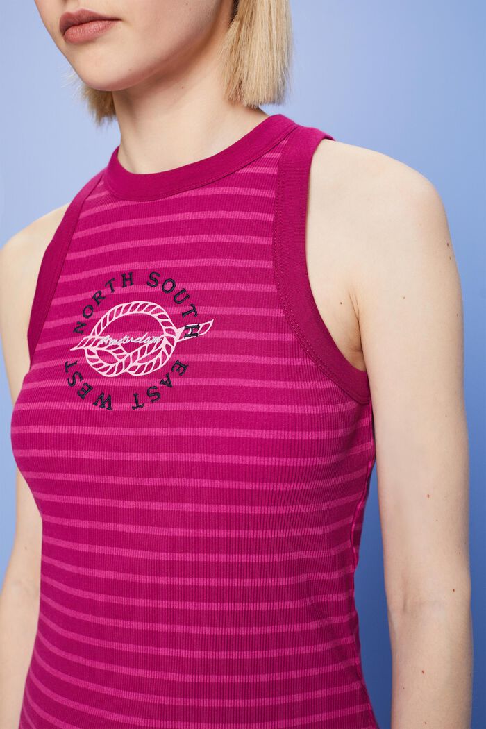 Embroidered ribbed tank top with print, DARK PINK, detail image number 2