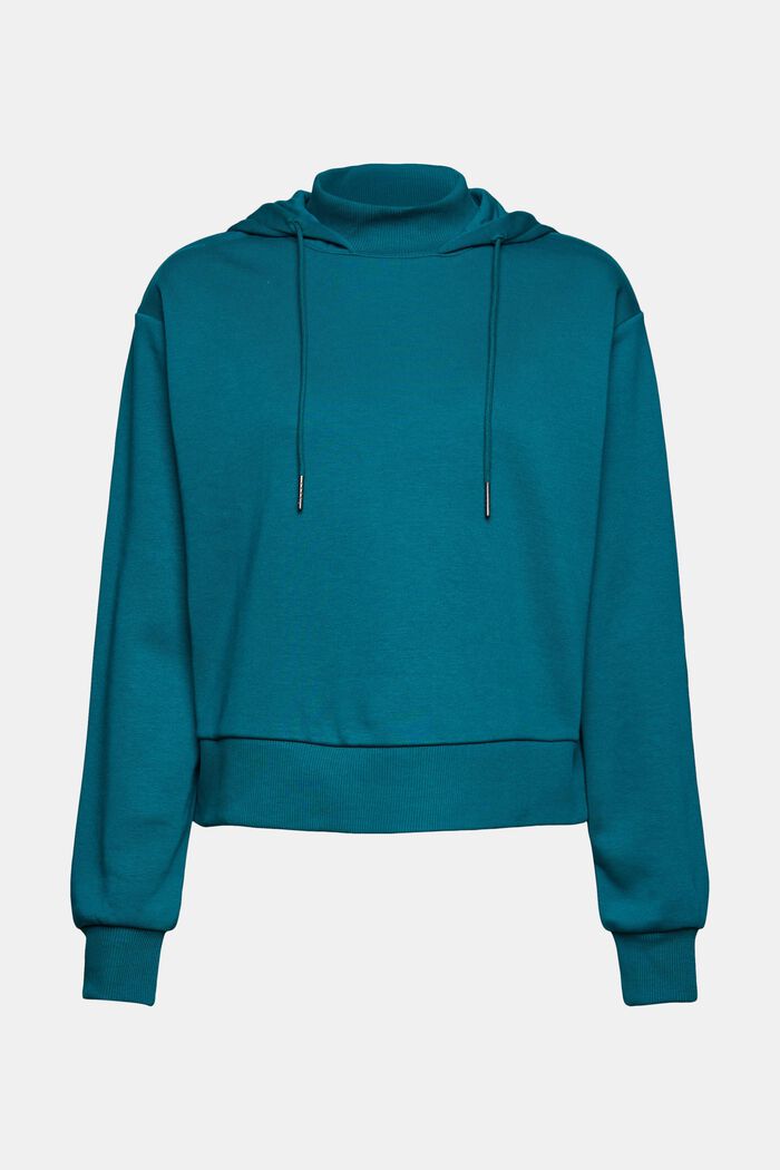 Hoodie with a stand-up collar in blended cotton, EMERALD GREEN, detail image number 7