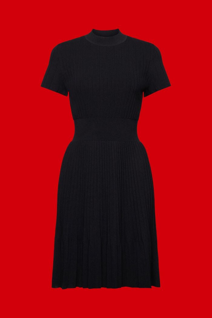 Mockneck pleated midi dress with short-sleeves, BLACK, detail image number 6