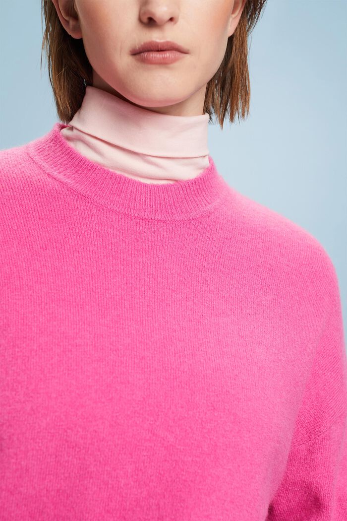Wool Blend Crewneck Sweater, PINK FUCHSIA, detail image number 1