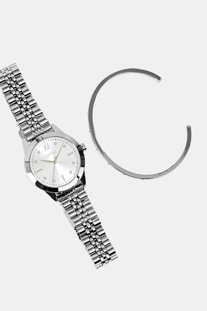 Stainless steel watch and bangle set, SILVER, detail image number 3
