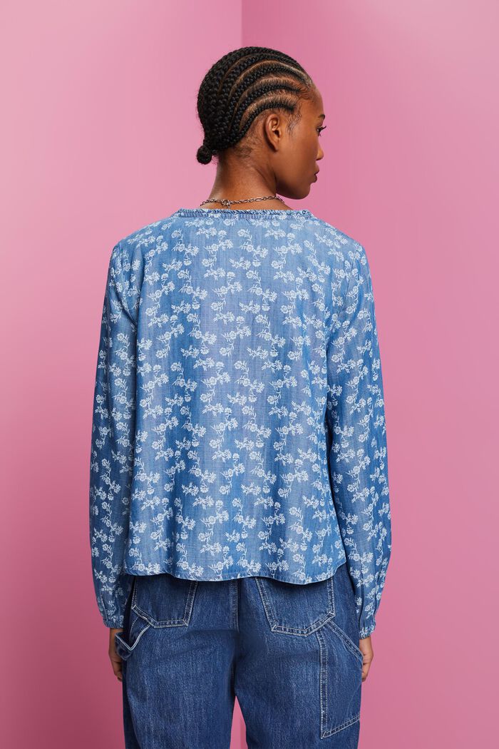 Patterned chambray blouse, TENCEL™, BLUE MEDIUM WASHED, detail image number 3