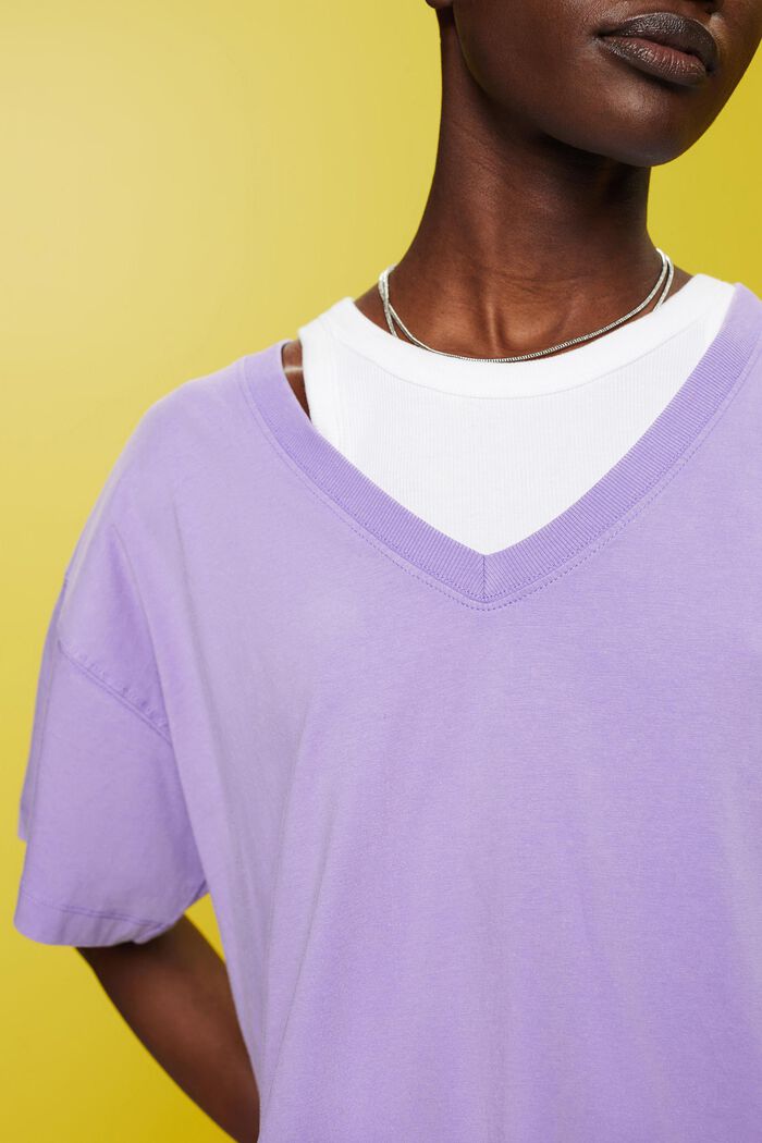 Cotton V-neck t-shirt, PURPLE, detail image number 2