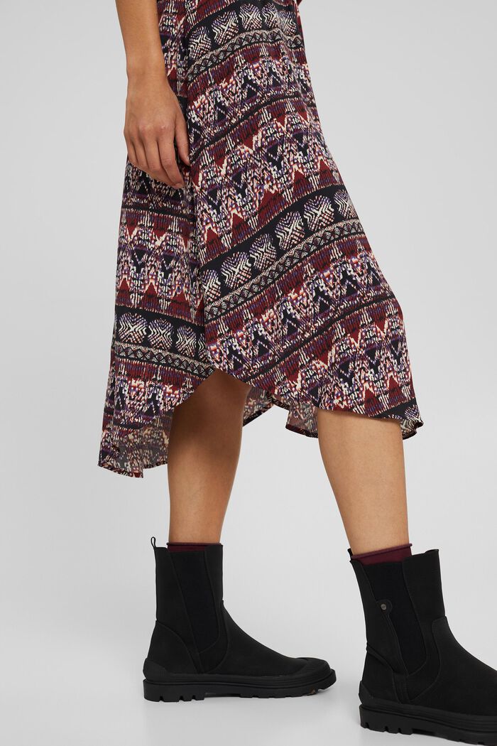 Midi skirt with a print and elasticated waistband, GARNET RED, detail image number 5