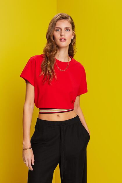Cropped t-shirt with glitter band