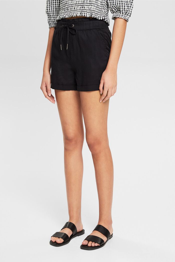 Made of TENCEL™: shorts with a drawstring waistband, BLACK, detail image number 1
