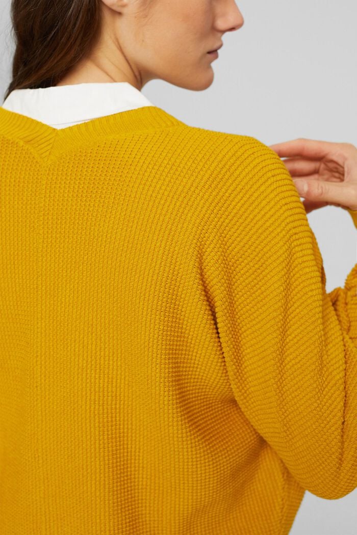 Textured cardigan made of blended organic cotton, BRASS YELLOW, detail image number 5