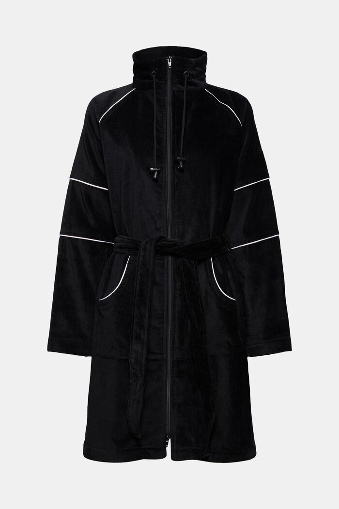Velour bathrobe, zip-fastening, BLACK, detail image number 4