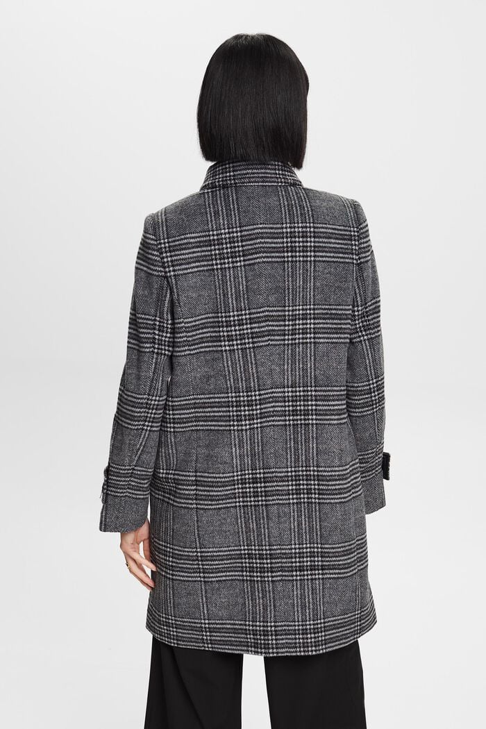 Recycelt: checked wool blend coat with cashmere, BLACK, detail image number 6