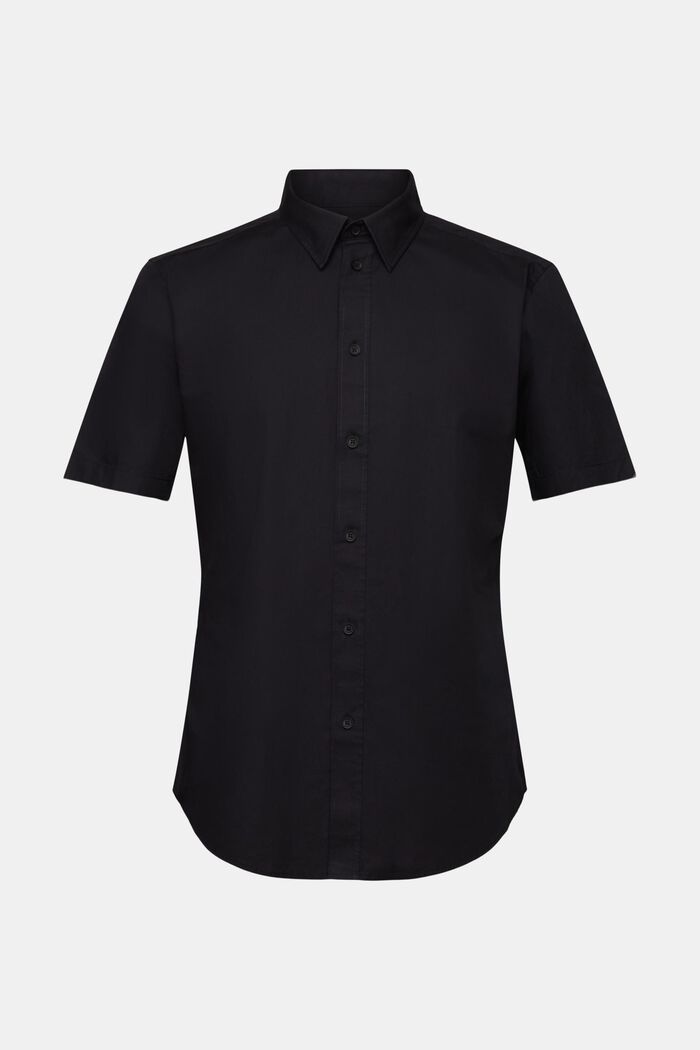 Cotton Poplin Short-Sleeve Shirt, BLACK, detail image number 6