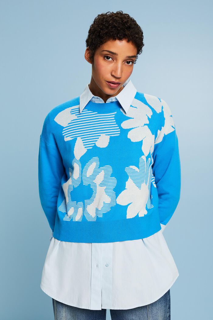 Jacquard Cotton Sweatshirt, BLUE, detail image number 0