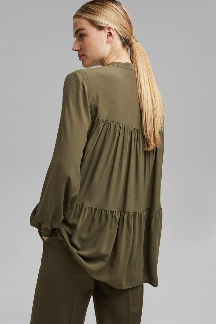 Longer tunic blouse containing LENZING™ ECOVERO™, DARK KHAKI, detail image number 3