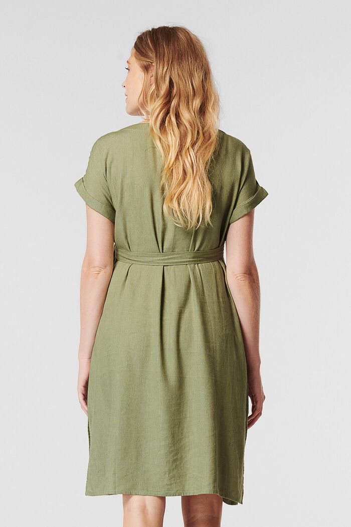Blended linen: Dress with a tie-around belt, REAL OLIVE, detail image number 2