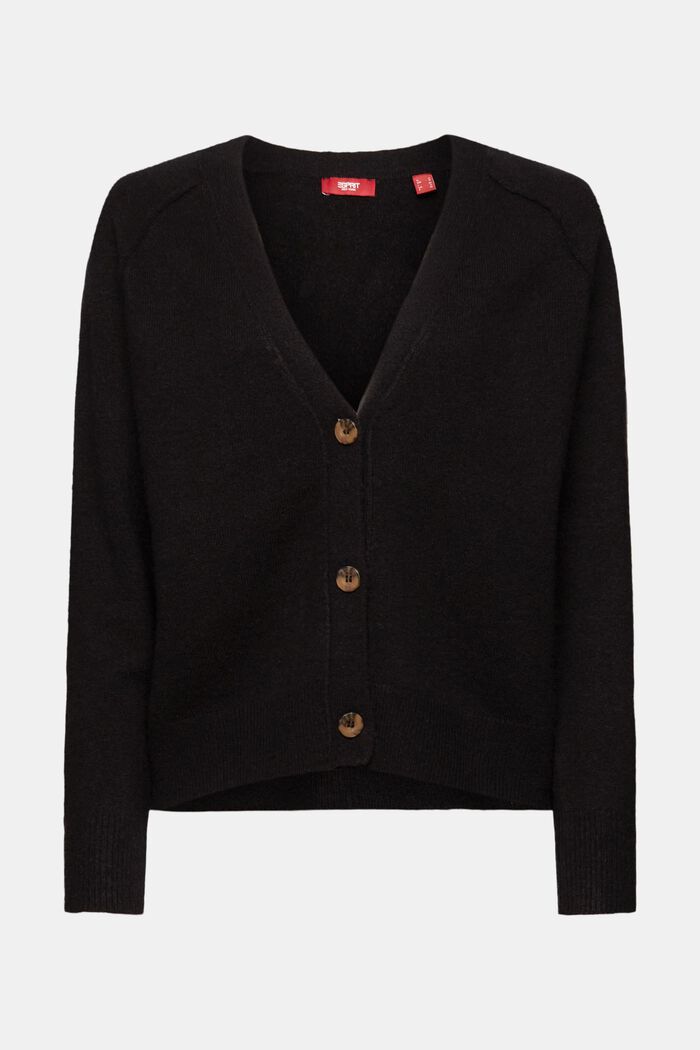 Buttoned V-neck cardigan, wool blend, BLACK, detail image number 6