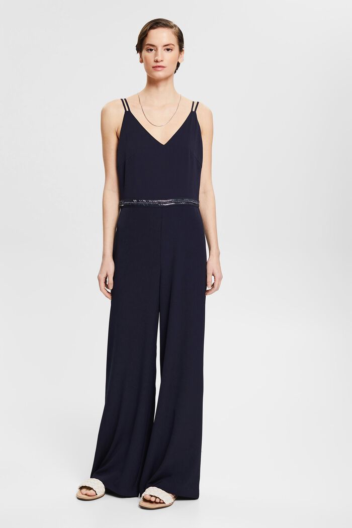 Made of recycled material: Wide leg jumpsuit, NAVY, detail image number 0