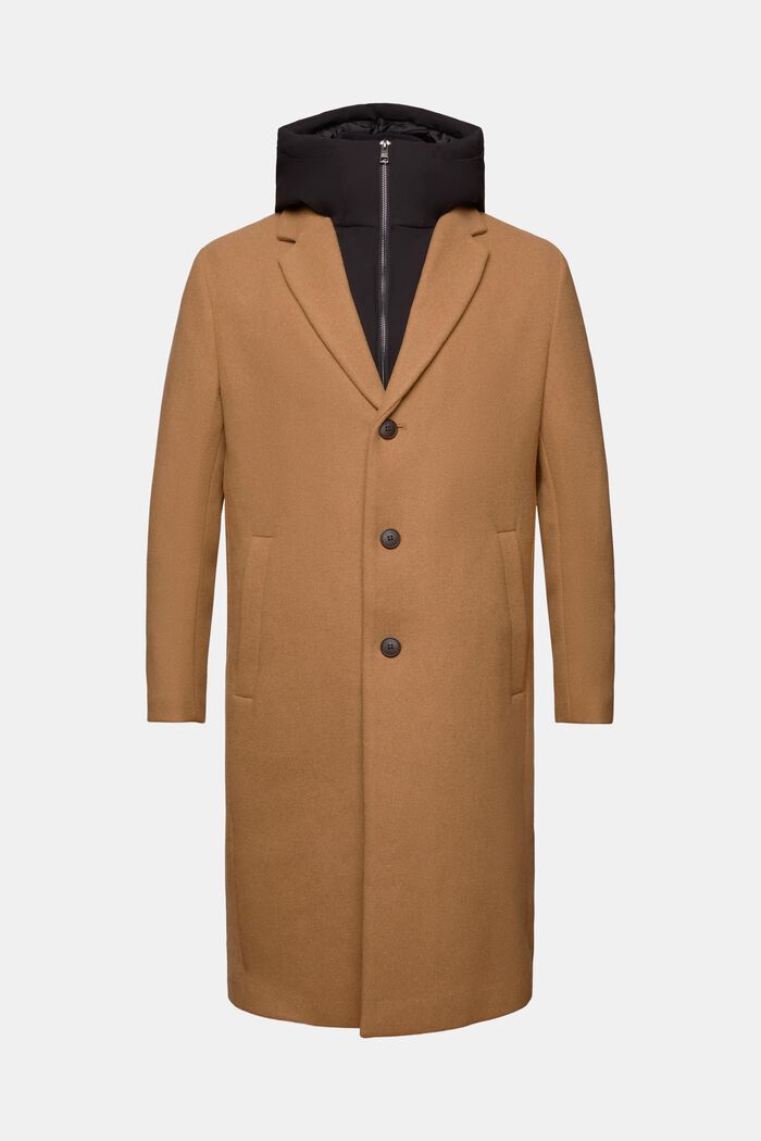 Wool Blend Detachable Hood Coat, CAMEL, detail image number 5