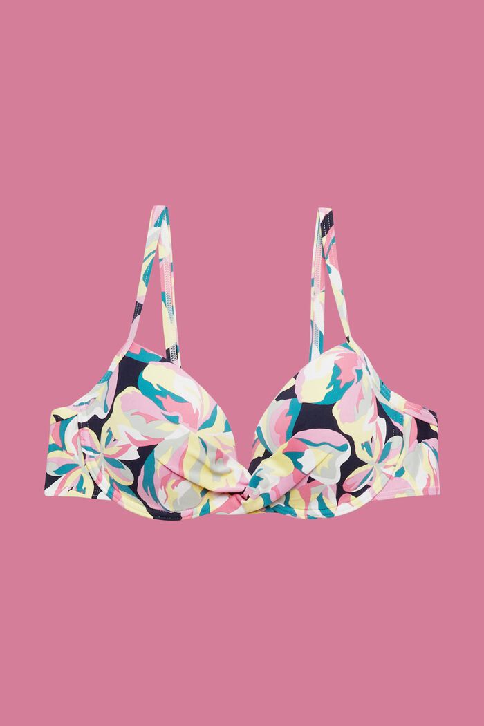 Padded and underwired bikini top with floral print, NAVY, detail image number 4