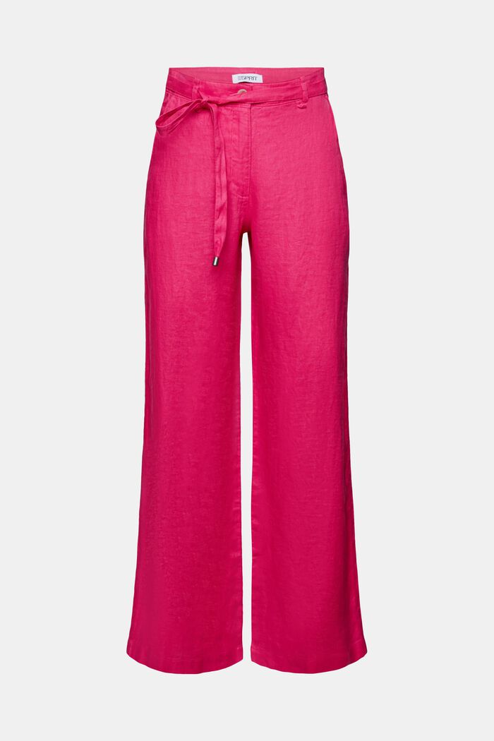 Linen Belted Wide Leg Pants, PINK FUCHSIA, detail image number 7