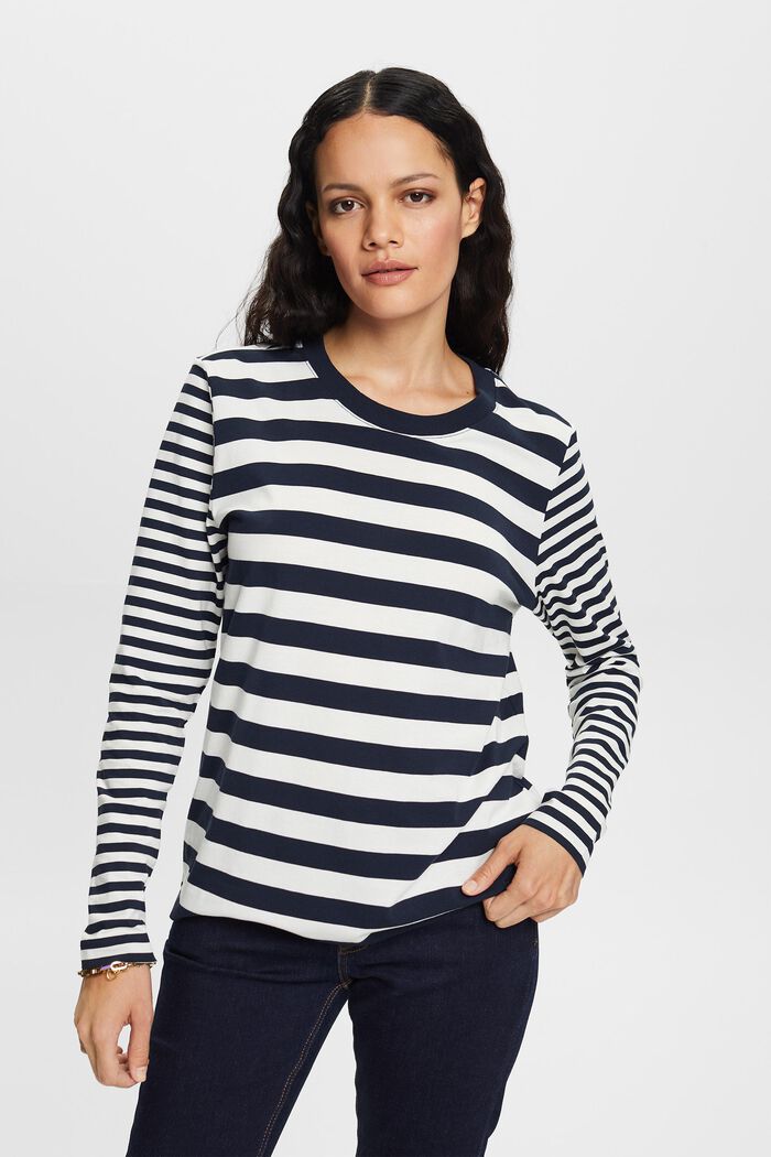 Striped Long-Sleeve Top, NAVY, detail image number 1