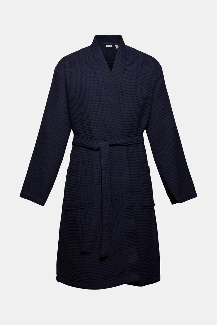 Men's bathrobe made of waffle piqué, cotton, NAVY BLUE, detail image number 0