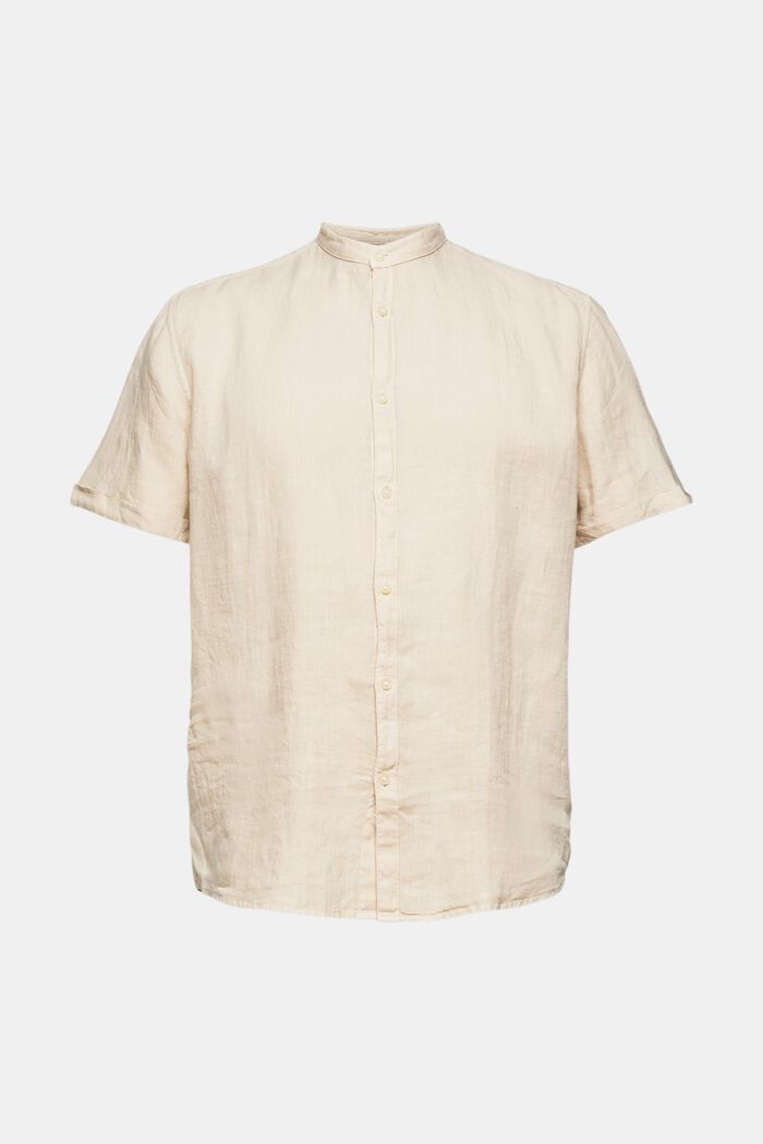 Shirt with a band collar in 100% linen, SKIN BEIGE, overview