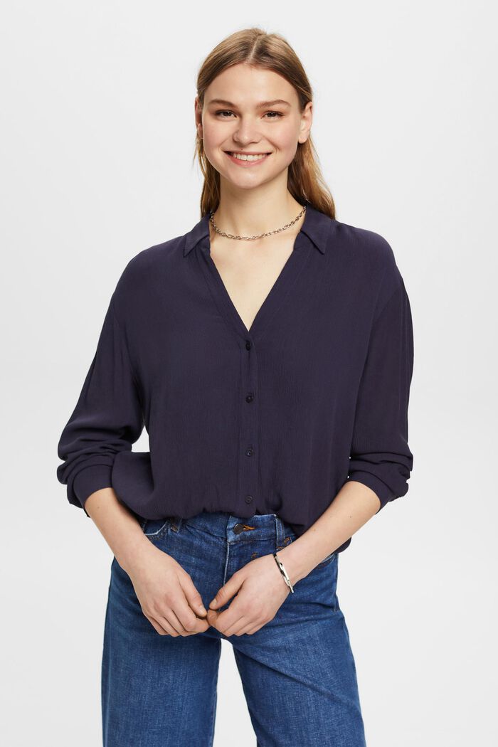 Crinkled blouse with knot detail, NAVY, detail image number 0