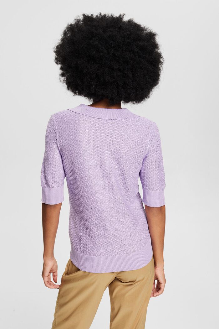 Textured knit jumper with a polo collar, LAVENDER, detail image number 3